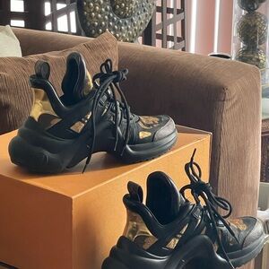 LV Monogram Chunky Sneakers.. .Black and Gold Women's Sneakers